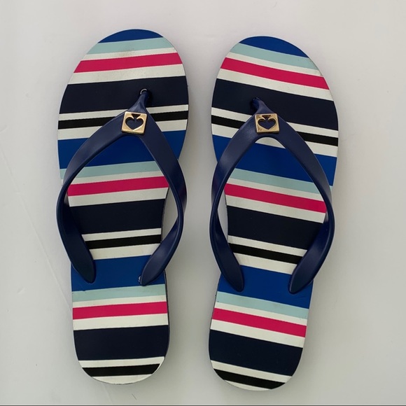 Kate Spade Oceanic Blue Striped Flip Flops